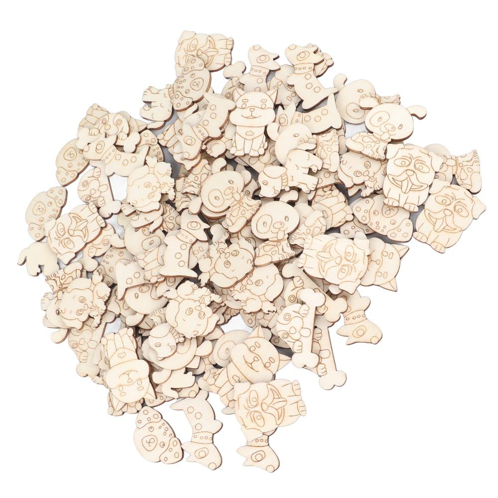 200pcs DIY Craft Unfinished Wooden Animal Chips Mixed Pet Themed Smooth Edges Empty Wooden Ornaments Wooden Shaped Slices