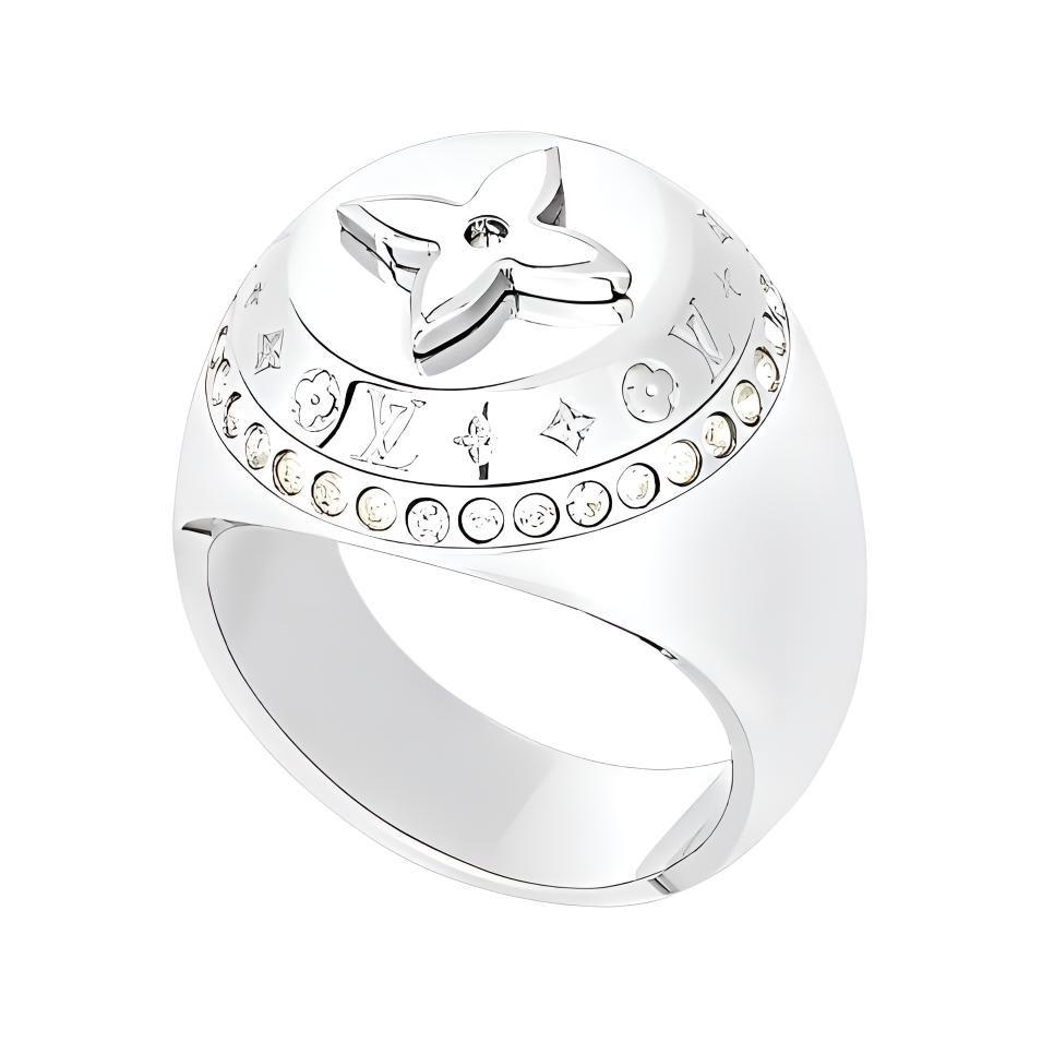LOUIS VUITTON Crystal Metal Rings Unisex Silver M00328
