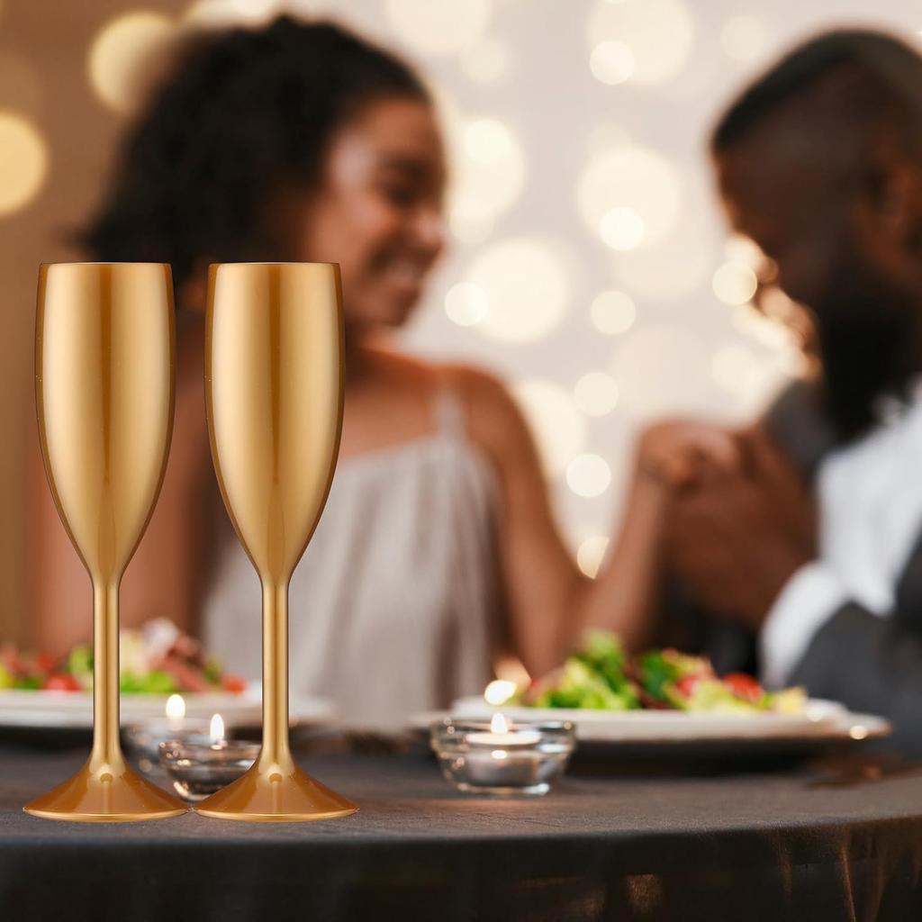 40 Pcs Gold Acrylic Champagne Flutes 6 oz Unbreakable High Stem Cups for Wedding Birthday Party
