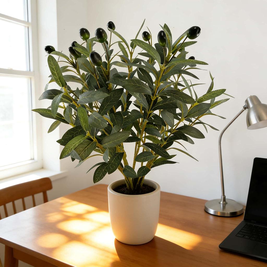 3pc Realistic Lush Artificial Olive Branch with Fruits Faux Greenery for Party Home Table Centerpiece Shelf Indoor Outdoor Decor