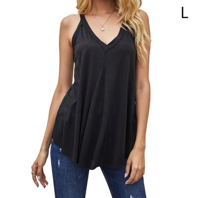 Women Pleated V Neck Sleeveless Solid Color Tank Top