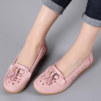 Damskie płaskie mokasyny skórzane mokasyny do jazdy samochodem Casual Slip on Walking Summer oddychające buty dla mamy