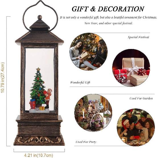 Christmas Decorations Home Lighted Christmas Snow Globe Christmas Lanterns Water Lanterns Glittering with Music USB and Battery Operated Singing Snow