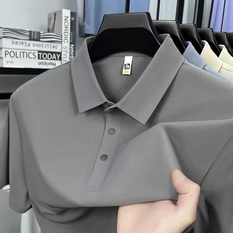 Men's Summer 2026 Seamless Lapel Polo: Mid-aged Casual Solid Color Short Sleeve T-shirt