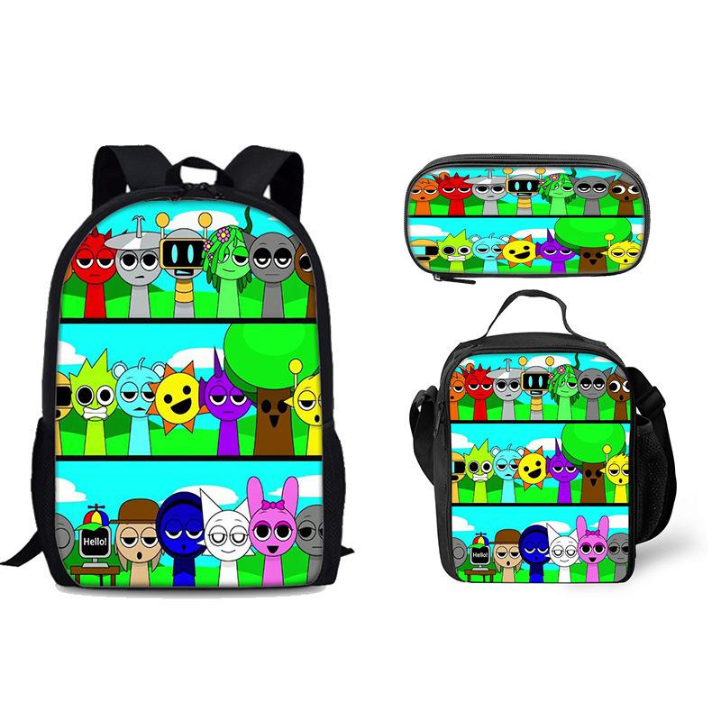 Rhythm Box Printed Backpack Sprunki Music Game Elementary And Secondary School Children'S School Bag Meal Bag Pencil Case