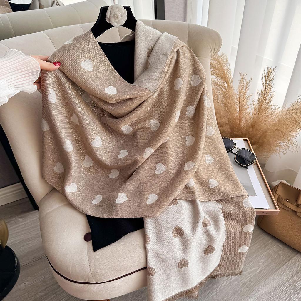 Cute Peach Heart Scarf Women'S Korean Version Versatile Outdoor Imitation Cashmere Warm Shawl Double-Sided Large Shawl Dual-Purpose
