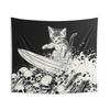 VIKAMA Hardcore Heavy Metal Kitten Tapestry  Skull Surfing Cat Wall Art  Funny Decorative Hanging for Living Room Home