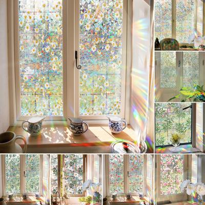 Irisierende Fensterfolie Grünes Blatt Blumenmuster Selbstklebend Glasaufkleber Wiederverwendbar Sichtschutz