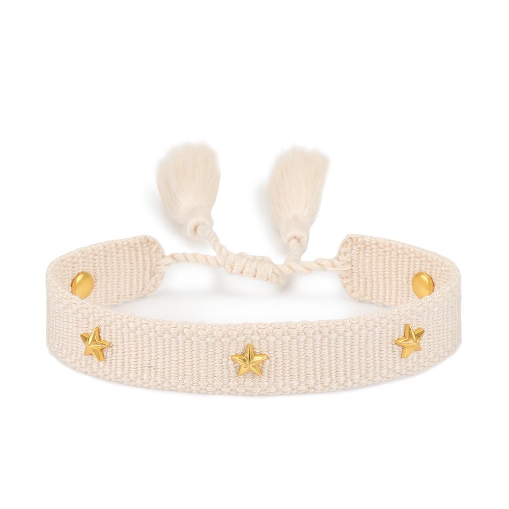 Rhinestone Embroidery Woven Bracelets Adjustable Rope Stackable Bangle For Women