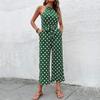 Women's Fashion Polka Dot Wide Leg Jumpsuit Neck Strap Jumpsuit