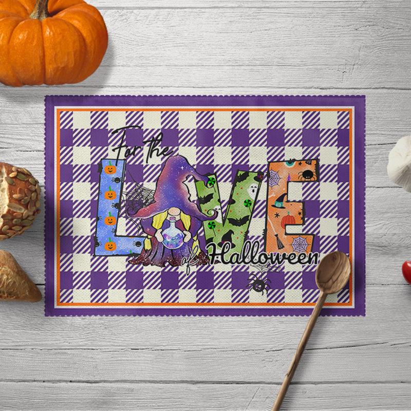 

Halloween Placemat Cotton Linen Heat Insulation Pad and Antiskid Absorbent Tablecloths Dining Table Decor Kitchen Tableware Mat 30X45cm