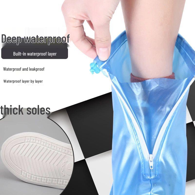 Wasserdichte, rutschfeste Regenschuhüberzieher mit Reißverschluss bis zur mittleren Wade - Verdickt, abriebfest, Erwachsenen-PVC-Schutz