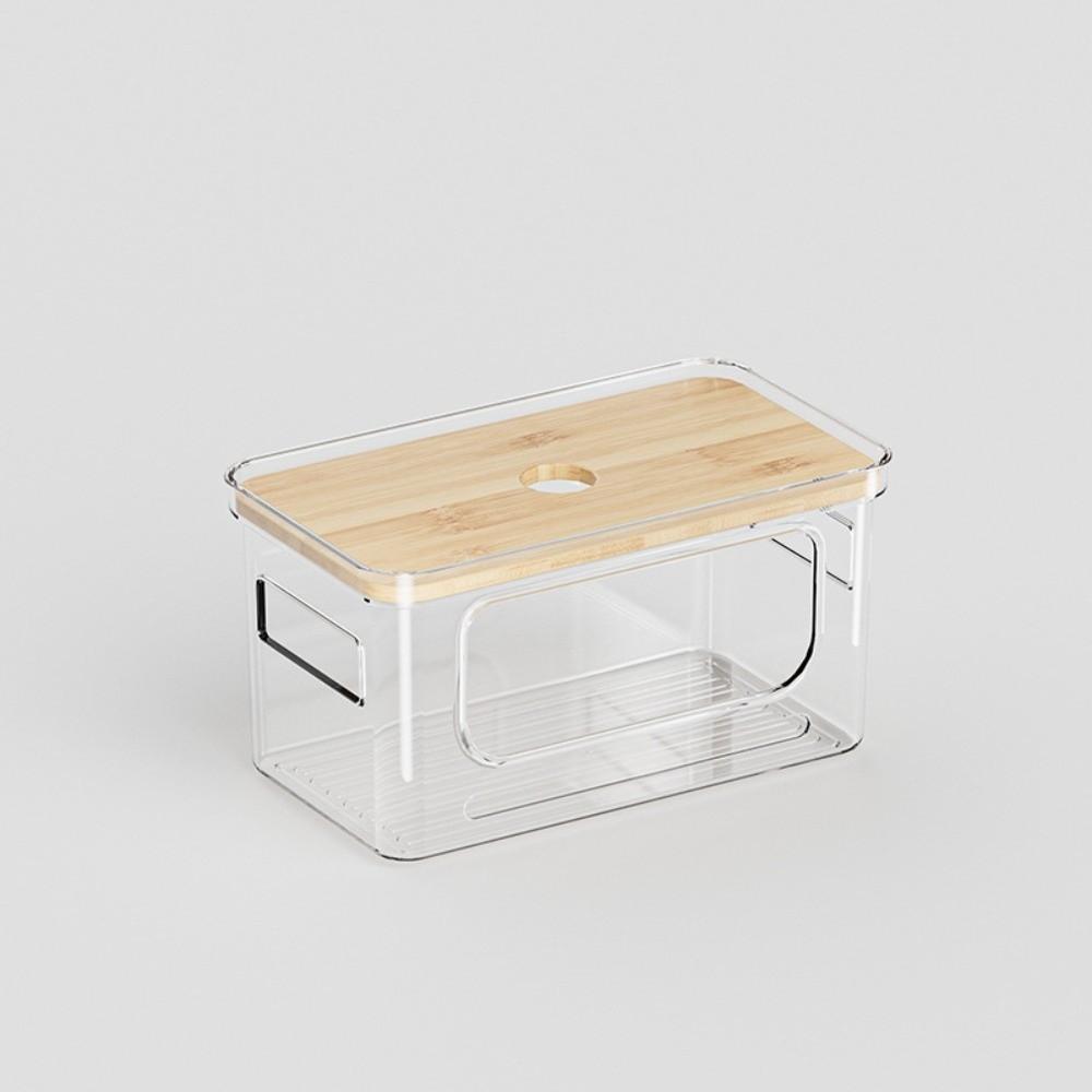 

New Clear PET Pantry Organizers Bamboo Lids Wide Opening Cosmetics Container Space Saving Stackable Onion Storage Case Home Use