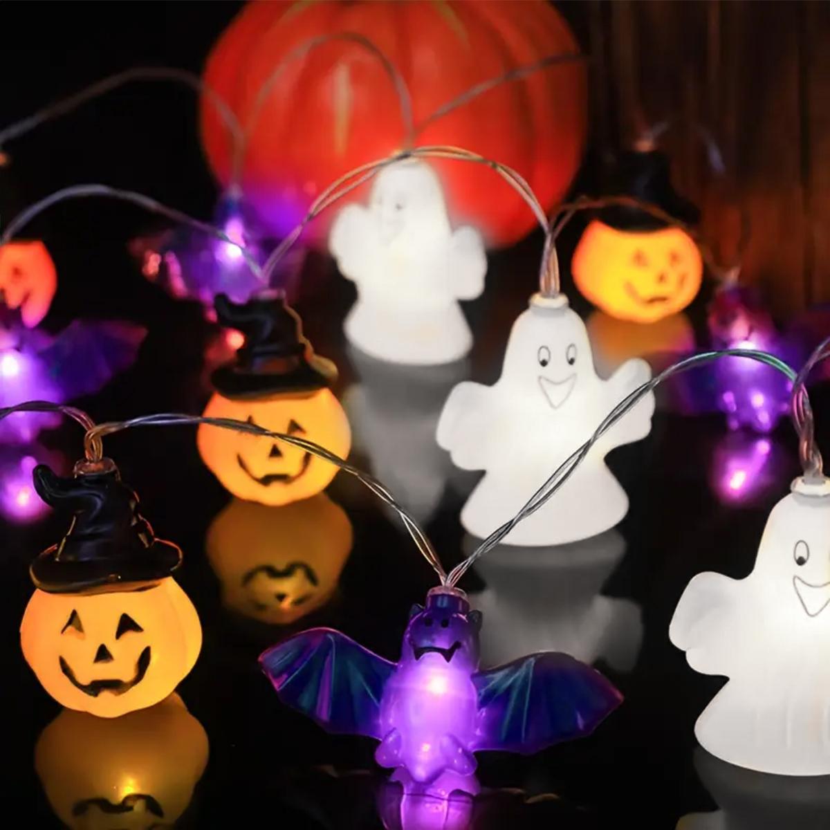 

1pc Ghostly Halloween LED String Lights Pumpkin Bat Ghost Festive Lights Battery Powered For Home Indoor Outdoor Garden Decor 1.5M10LED