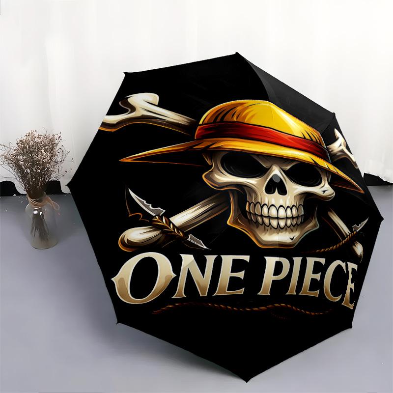 1 PC Automatic Folding Umbrella - One Piece Logo Pattern Portable Foldable Design With 8 Ribs Christmas Birthday Gifts