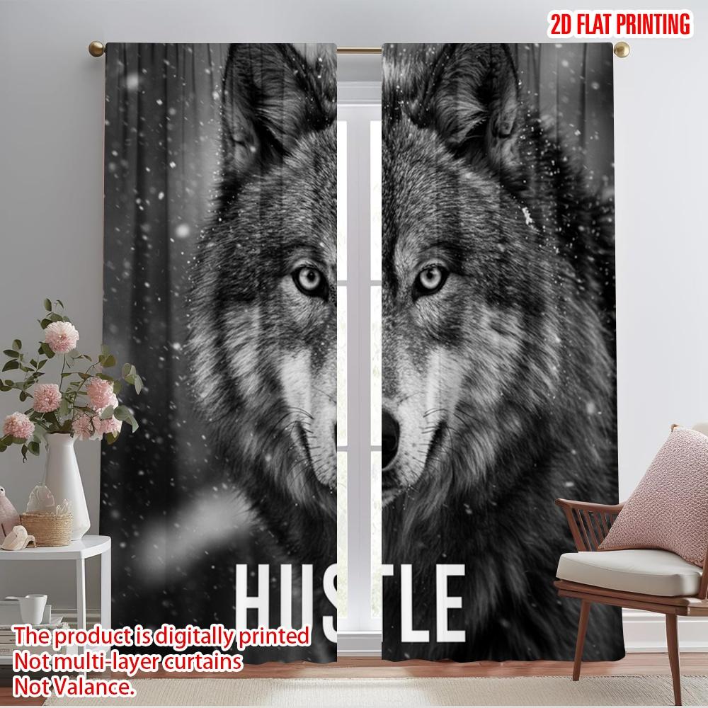 

2pcs 2D flat printing Curtain Wolf Hustle Motivation Polyester Without Electricity Birthday Party Perfect for Booths Studio 52.50×116.00 CM 2pcs