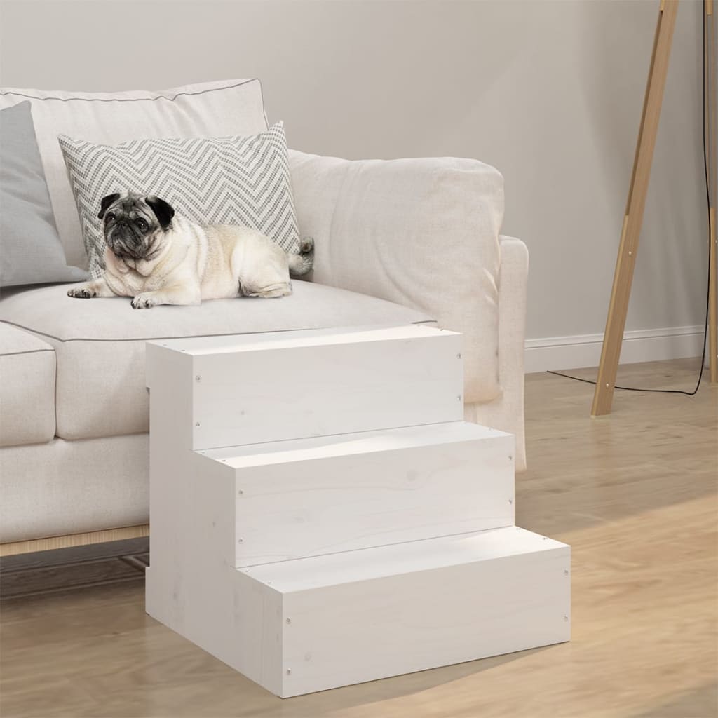 Vidaxl Pet Stairs, White, 40X37.5X35 Cm, Solid Pine Wood