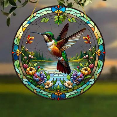 Akrilik 2D Düz Sinek Kuşu Akrilik Vitray Tarzı Pencere Askılı Tutucu - Veranda Dekoru, Duvar Sanatı, Ev Dekoru, Açık Hava Bahçesi Bahçe Malzemeleri