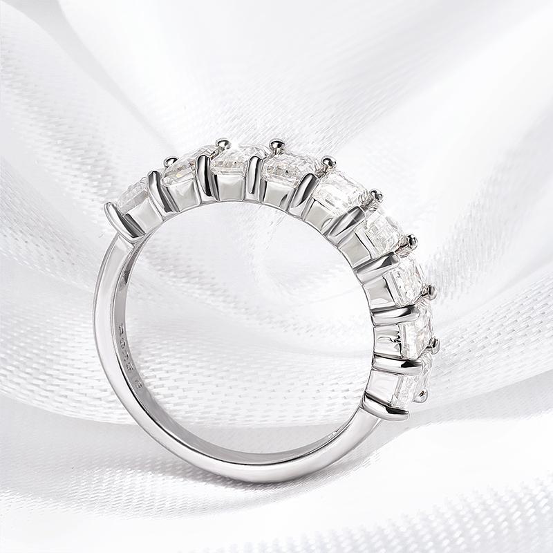 Smyoue Each 3*5mm 0.5CT Emerald Cut Moissanite Ring for Women 1/2 Eternity Bands Lab Diamond Jewelry Pure 925 Silver Girl Ring