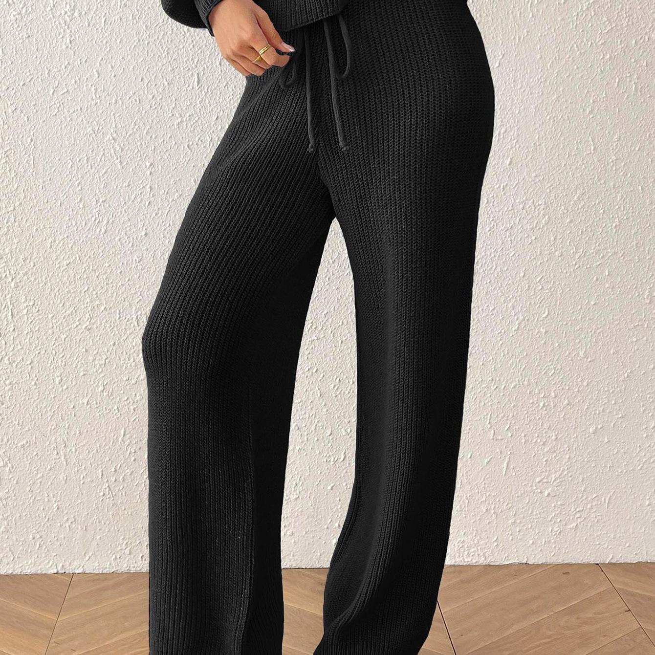 

Женские удобные и теплые шерстяные брюки, брюки-свитер на кулиске и завязках, длинные брюки, брюки прямого кроя, брюки широкого кроя XL чёрный