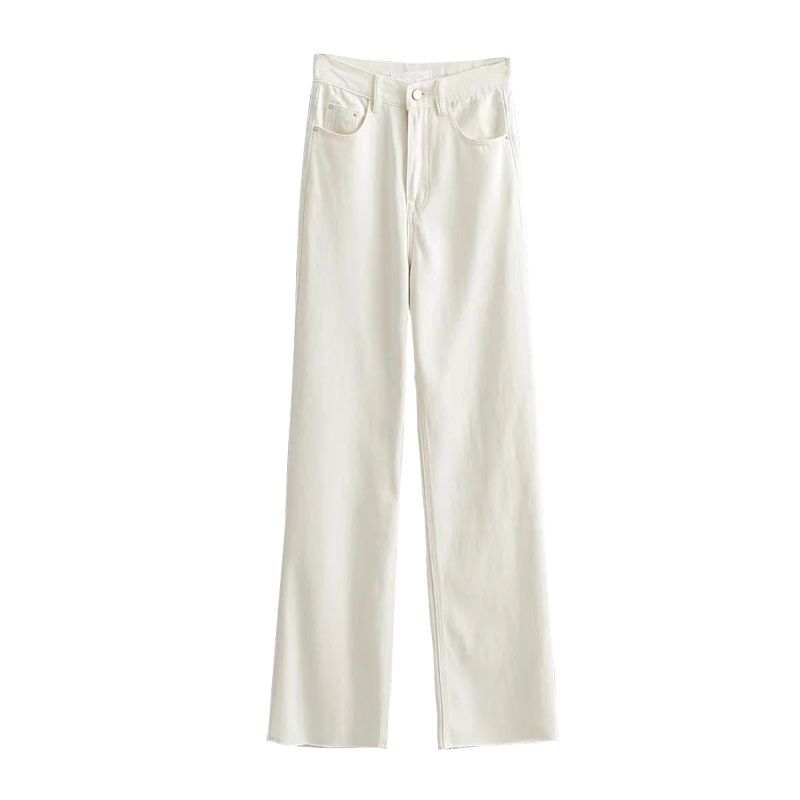 Fall and Winter New Arrival Women's Fashion All-Match Silm Slim Looking Trendy High Waist Raw Hem Wide Legs Mop Denim Pants