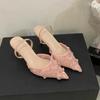 White Women Wedding Pumps Mesh Embroidered Flowers Back Strap Sexy Slingback High Heel Dress Shoes for Ladies