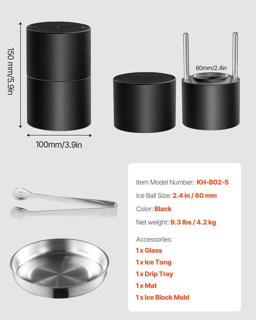 Ice Ball Press Kit Ice Ball Maker 2.4"/60mm Clear Sphere Whiskeys Scot