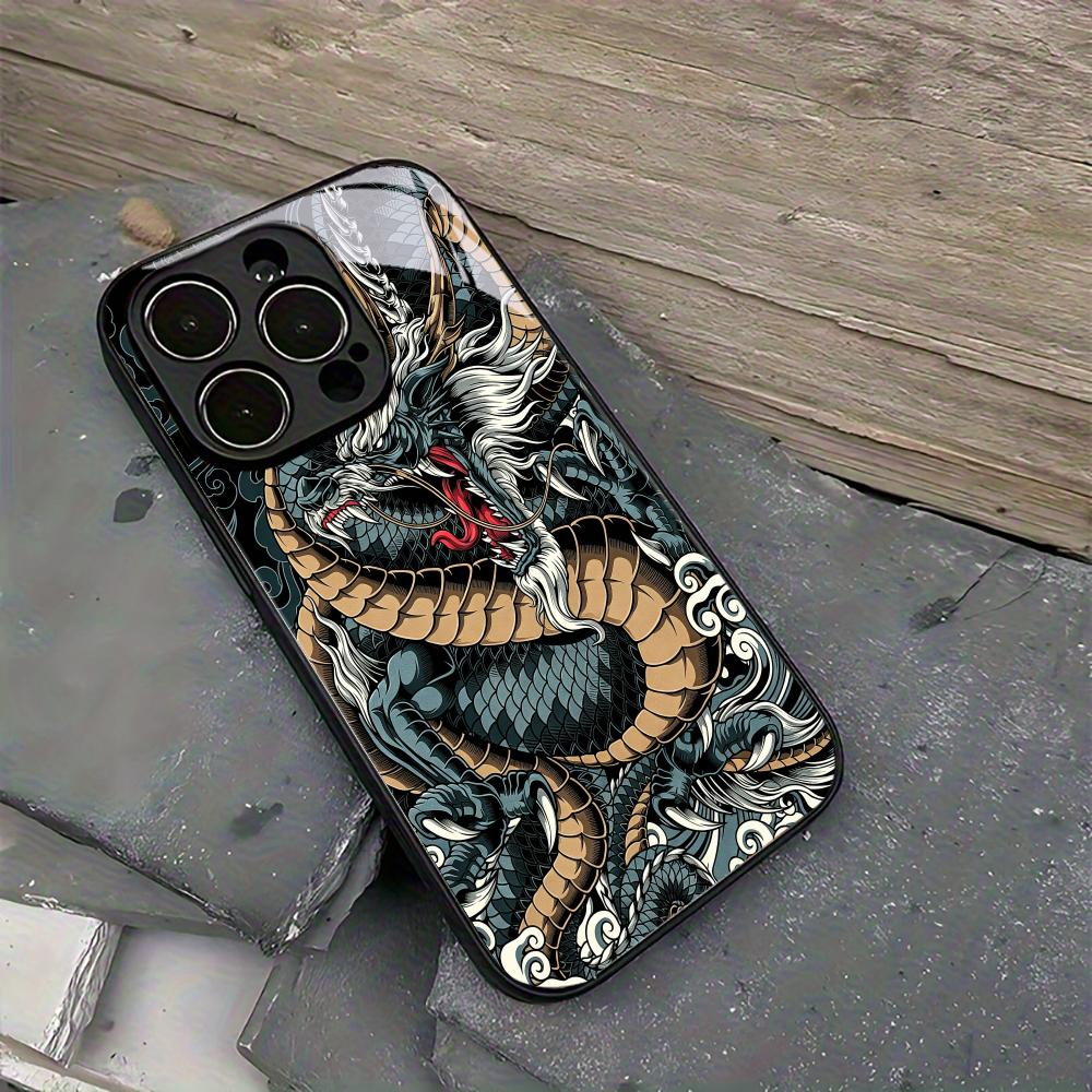 Dragon Black Glass Phone Shell For iPhone 16 Plus 15 Pro 14 13 12 Pro Max Soft Silicone Shock Absorption Drop Proof Shell Case