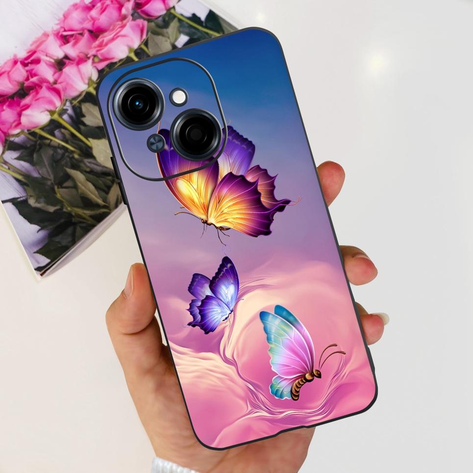 Flower Butterfly Women Fashion Back Cover For Tecno Spark GO 1 Spark GO 2025 Phone Funda Black Matte Soft TPU Silicone