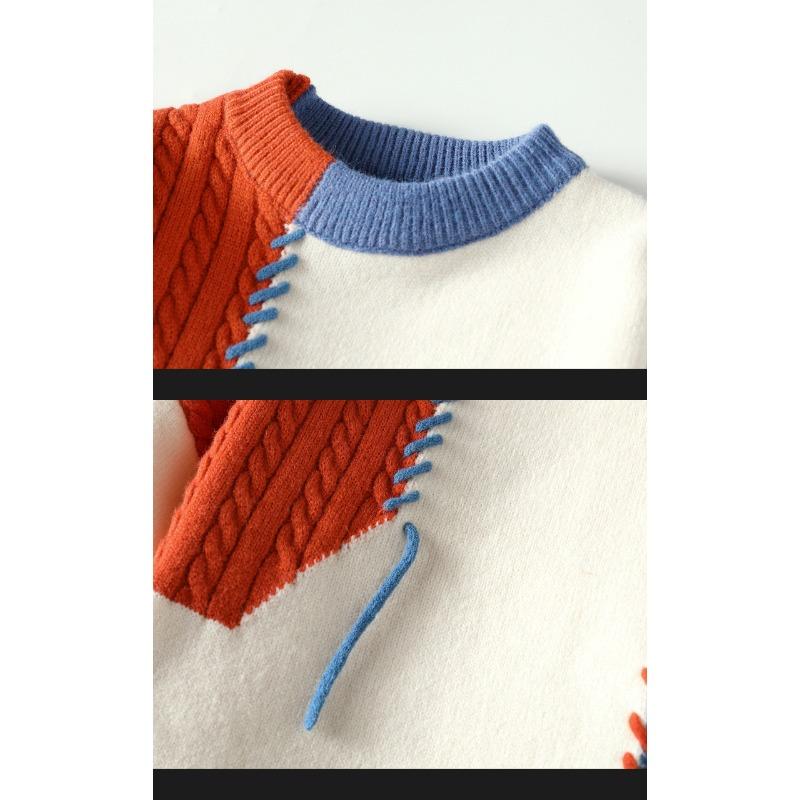 Autumn and Winter Warm Men's Sweater Street Fashion Patchwork Color New Casual Pullover Turtleneck Warm Loose Top