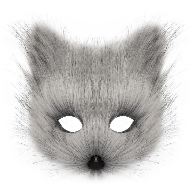 Plush Half-Face Cat Fox Mask Halloween Party Cosplay Costume Accessory Adult Unisex