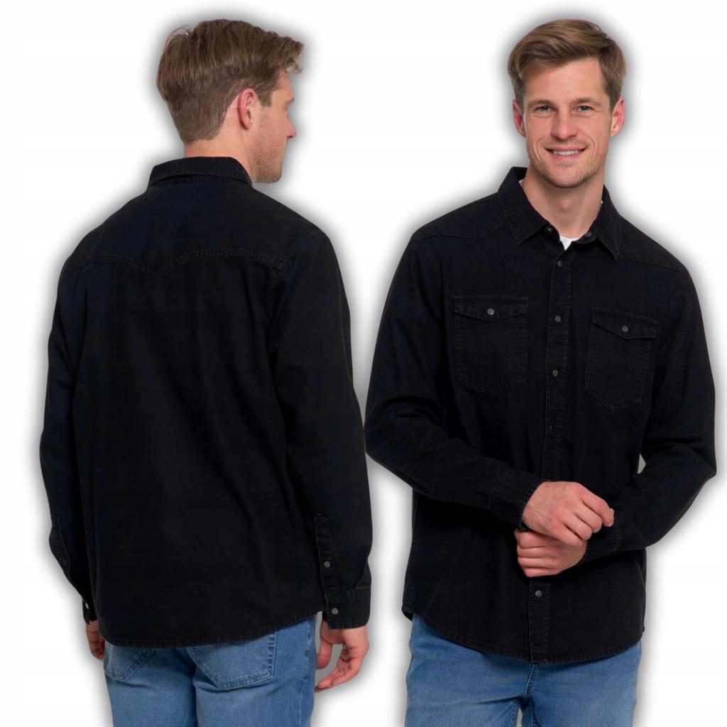 Men's Cotton Jeans Shirt Elegant Modern Classic MORAJ M BLACK