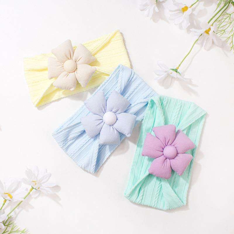 New solid color jacquard children's headband, cute five-petaled flower baby headscarf, thin soft baby hair accessories