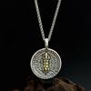 Přívěsek S925 Sterlingové stříbro Vajra Sanskrtský kulatý - Retro Buddhistický etnický styl Těžký náhrdelník