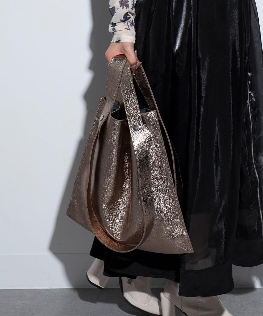 BEAURE Cow Leather 2-Way Tote Bag with Handles and Thin Gusset, A4 Size, B-22197, Available in Custom Colors, Genuine Cow Leather (Gold)