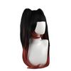 31" Black to Red Ombre Curly Twin-Tails Cosplay Wig – Pre-Styled Side Bangs Synthetic Hairpiece with Claw Clips for Dark Fantasy Anime Conventions