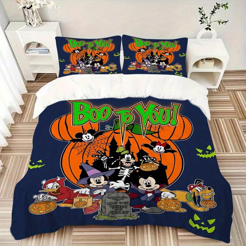 3pcs Halloween Mickey and Friends Boo To You Printed Bedding Set, Soft and Comfortable Quilt Cover for Bedroom, Guest Room (1 Duvet Cover + 2 Pil