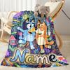 Bluey's Bubble Adventure Customize Text Blanket Cozy Customizable Blanket Durable Comfort for Office Picnics Office Chair Livingroom