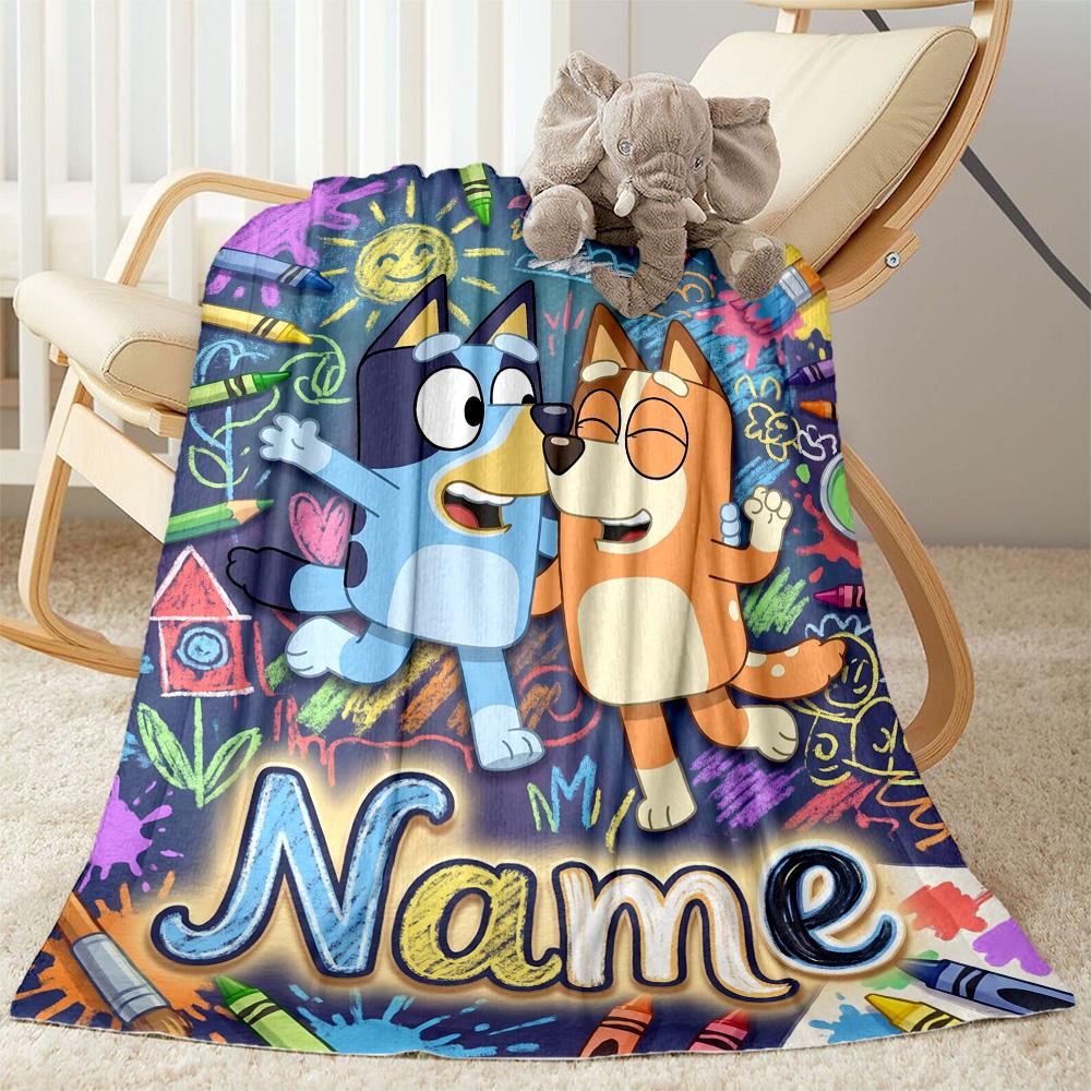 Bluey's Bubble Adventure Customize Text Blanket Cozy Customizable Blanket Durable Comfort for Office Picnics Office Chair Livingroom