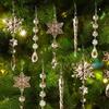 10 Pcs Christmas Tree Pendants with Strings Xmas Baubles Snowflake Icicles Hanging Ornaments for Christmas Party Wedding