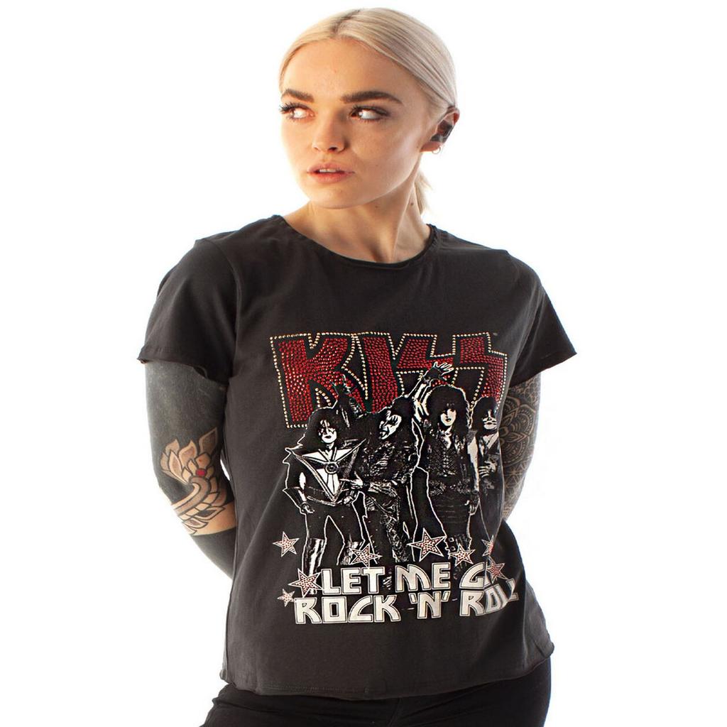 Amplified Womens/Ladies Let Me Go Rock N Roll Kiss Diamante T-Shirt