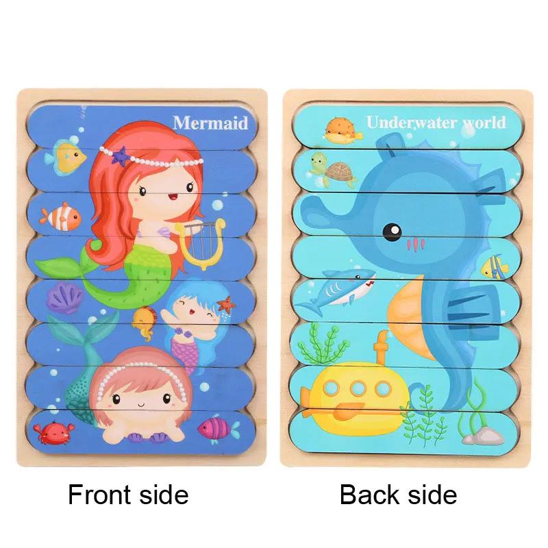 

3D Wooden Montessori Puzzle Child Early Educational Board Cartoon Animal Puzzle Toys Baby Game Story Stacking Matching Puzzle