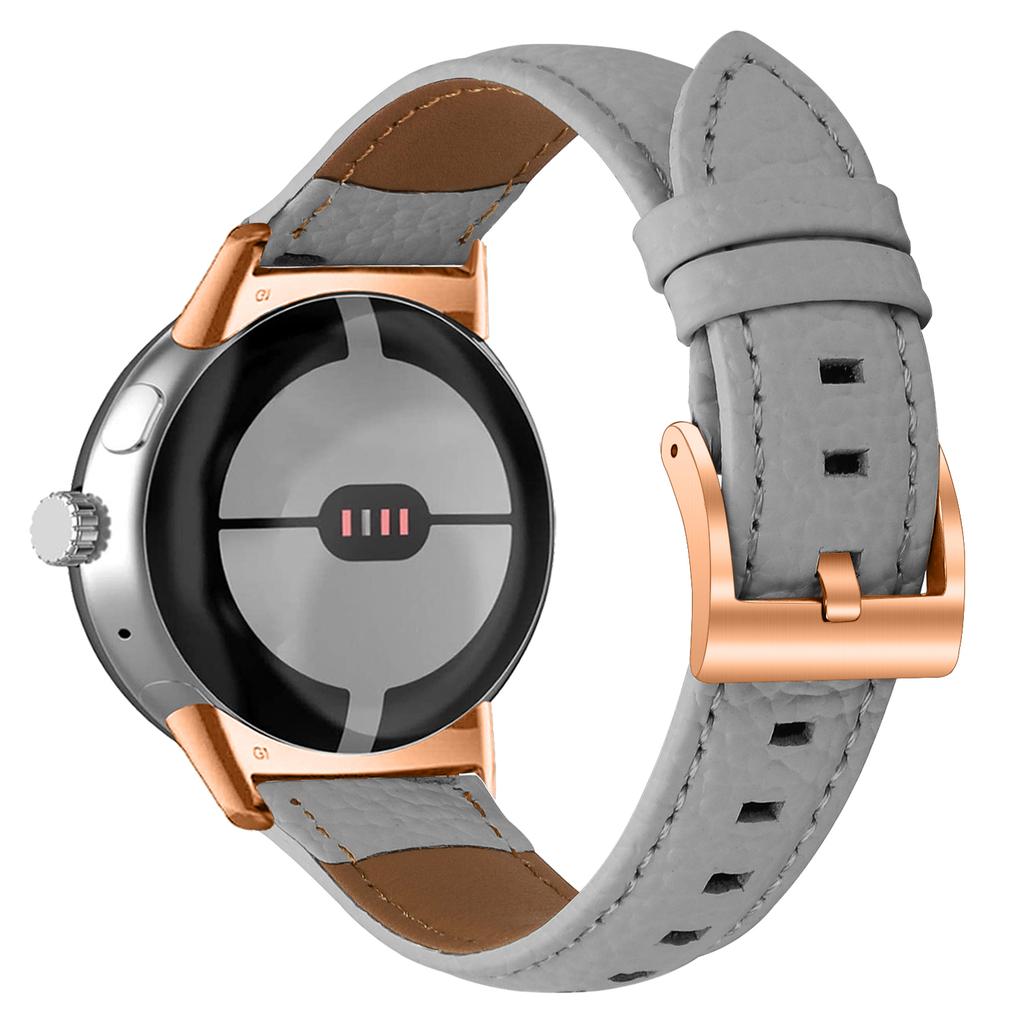 Litchi Textured Genuine Cow Leather Strap with Electroplated Buckle for Google Pixel Watch 4/3/2/Watch 41mm Pointed-End Watch Band