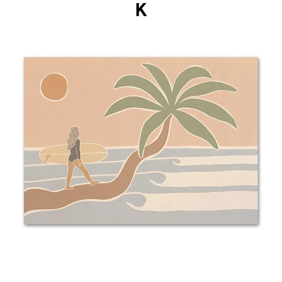 Meeresstrand Mädchen Palmen Landschaft Wandkunst Leinwandbild Abstrakte Poster Drucke Hotel Bar Wandbild Für Wohnzimmer Dekoration