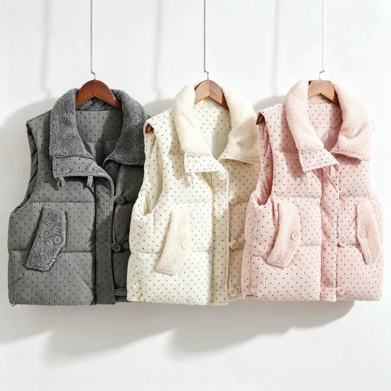 Sweet polka dot knitted splicing vest cotton jacket women's winter loose thickened short warm bread clothing