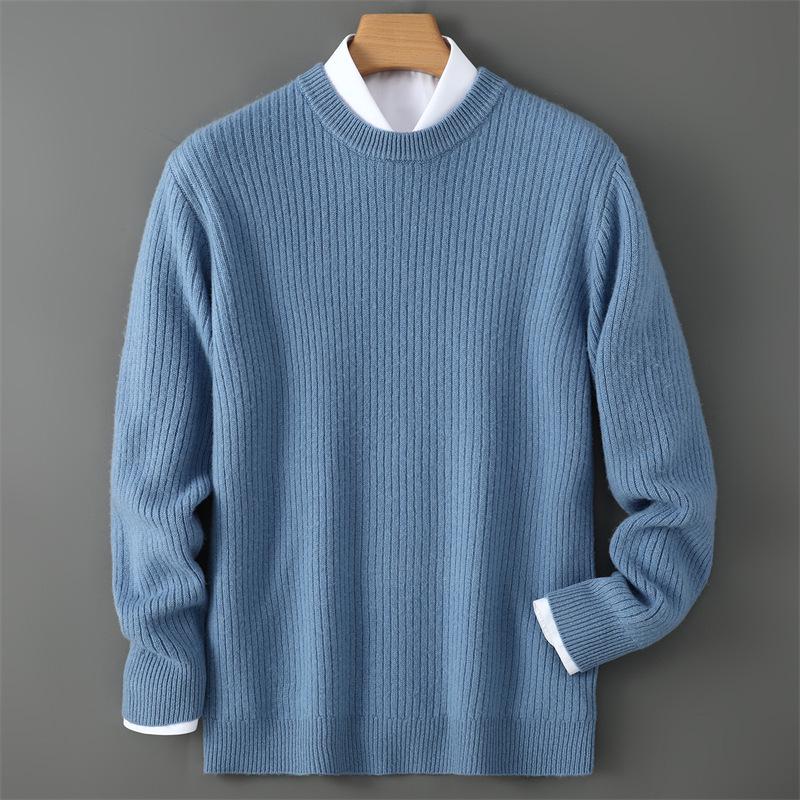 Men's Autumn/Winter Wool Round Neck Solid Color Long Sleeve Loose Fit Knit Sweater Plus Size.