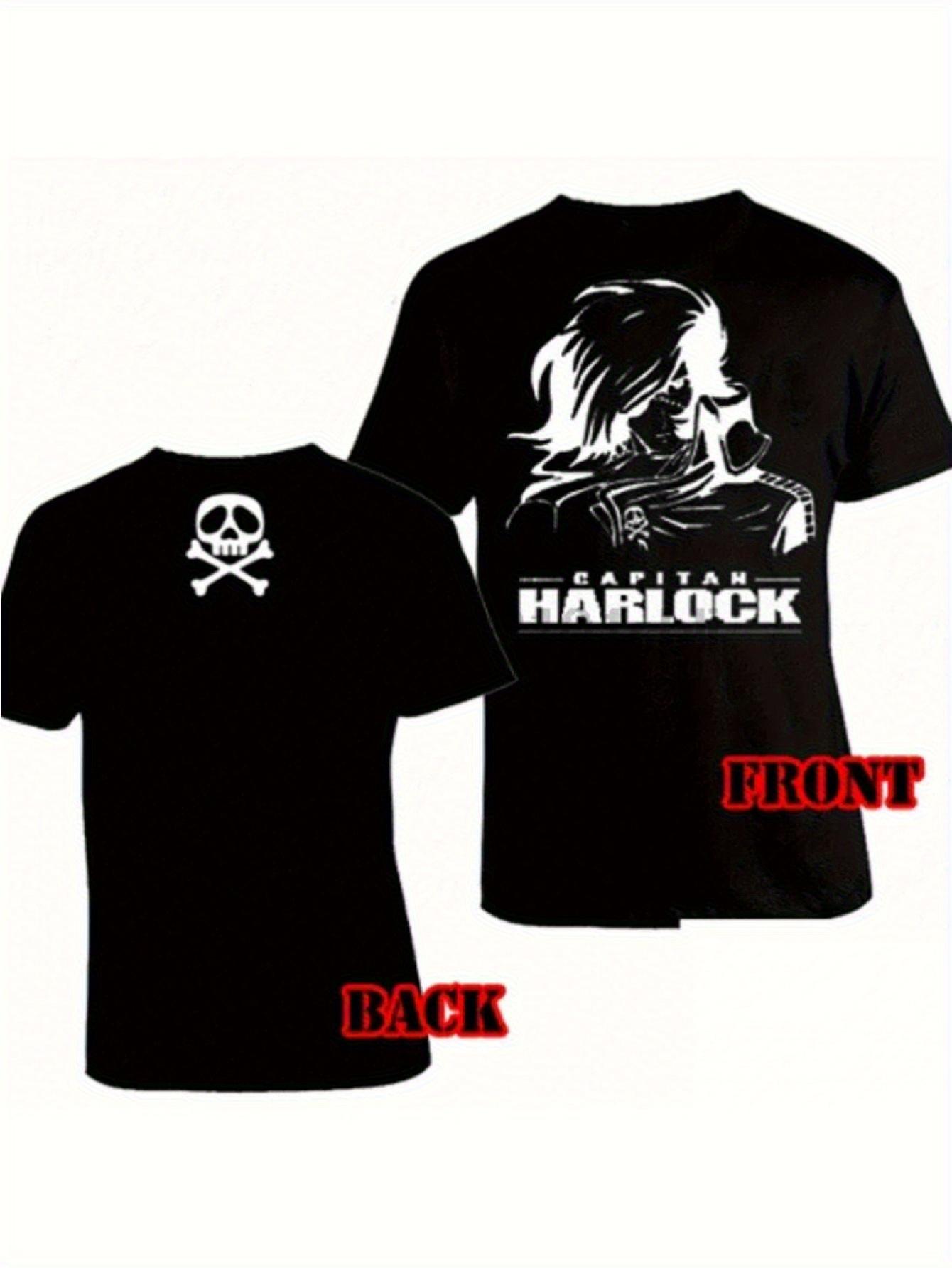 

Maglia Arcadia Captain Harlock Anime T-Shirt - Black Y2K Manga Graphic Tee with Harlock Logo & Skull Design XXXXL
