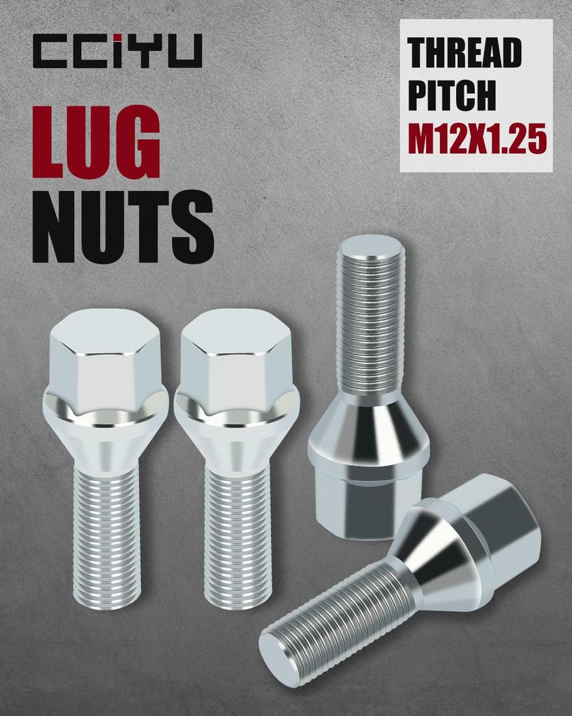 cciyu 20pcs 12x1.25 Lug Bolts Silver Wheel Lug Shank 28mm for Jeep Renegade Fiat Jeep Compass Cherokee