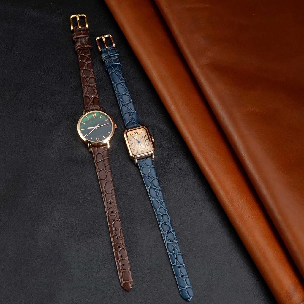 BISONSTRAP 18mm Genuine Crocodile-Embossed Calf Leather Watch Band with Installation Tool, Silver Buckle, Blue