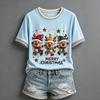 Women's Christmas Printed Round Neck Short Sleeve T-Shirt Casual Summer Holiday Top